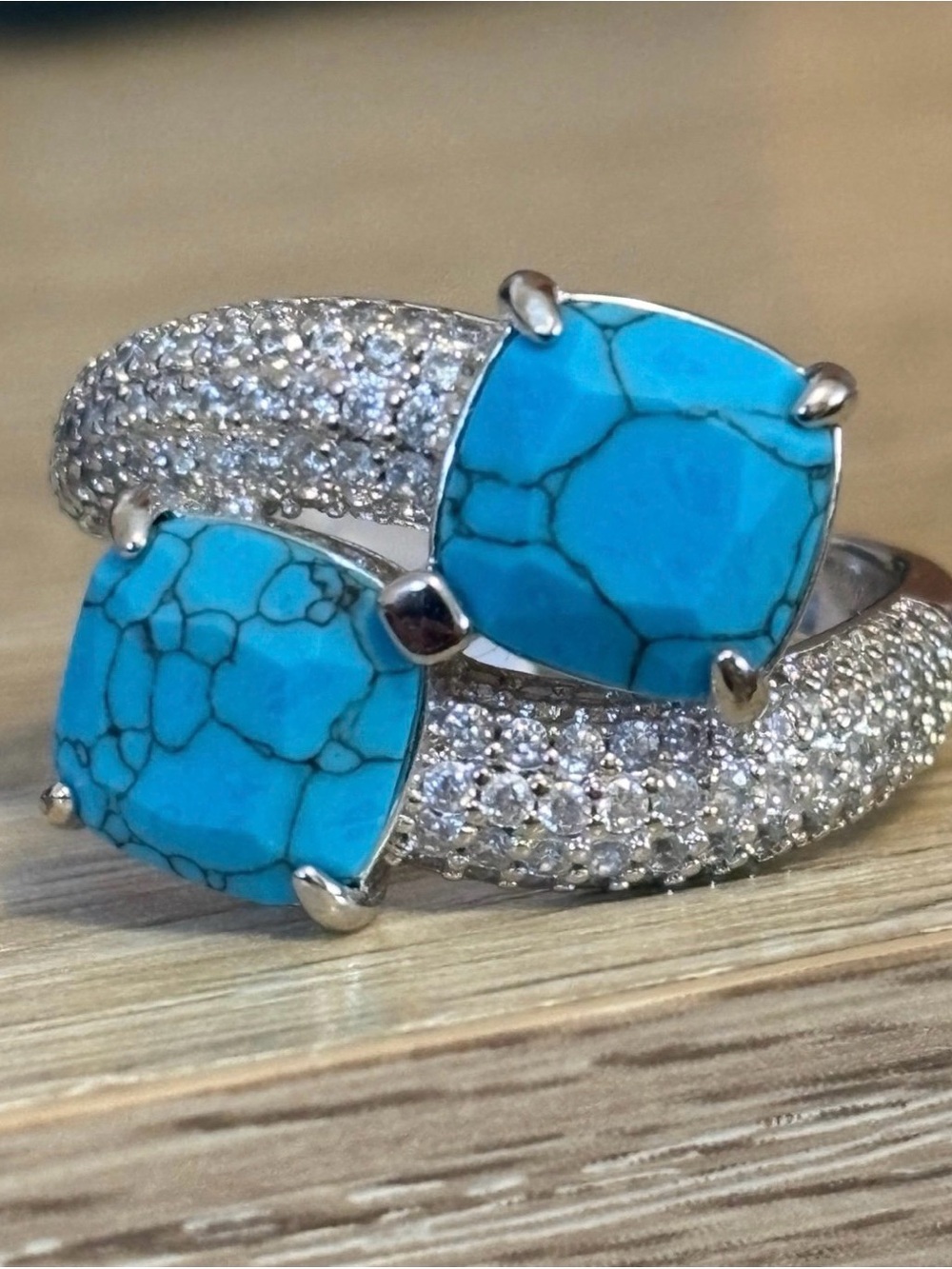 Bomb Party Turquoise Magnesite Pavé Statement Ring Size 9